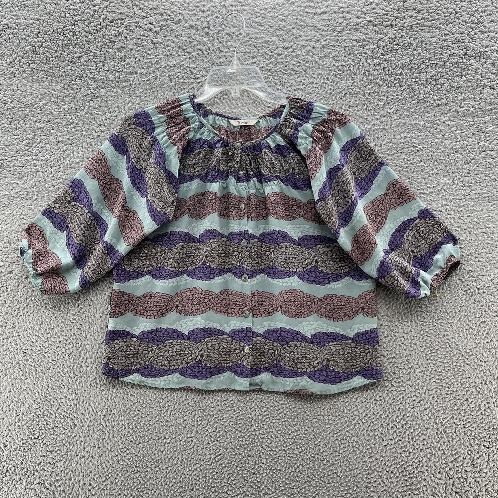 EUC 100% silk Tucker Small Aqua Blouse; small